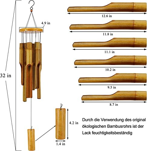 Bamboo wind chime with wooden tubes and bamboo design