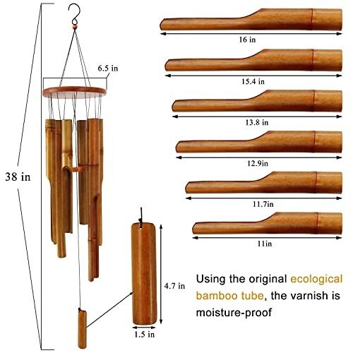 Illustration of bamboo wind chime with dimensions labeled.