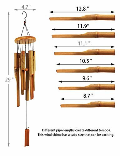 Bamboo wind chime with various pipe lengths and dimensions.