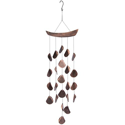 Bamboo wind chime with hanging wooden pieces.