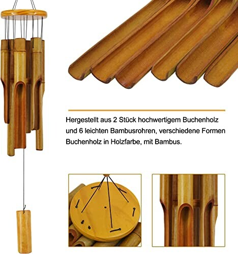 Bamboo wind chime with wooden tubes and bamboo design