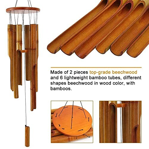 Bamboo wind chimes with beechwood components.