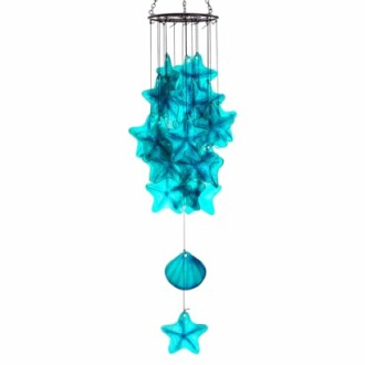 Blue star-shaped wind chime with hanging shells