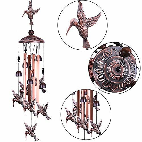 Bronze wind chime with hummingbird design and bells.