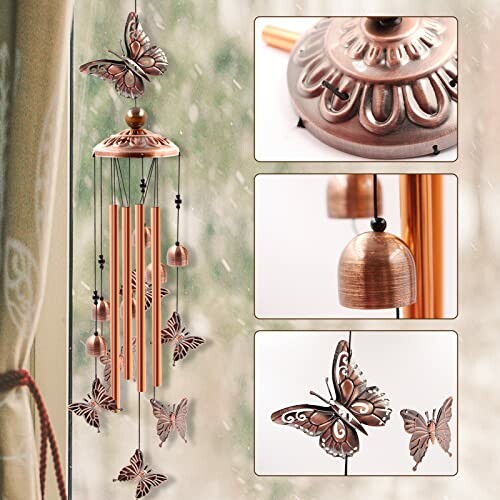 Decorative butterfly wind chime with bronze details.