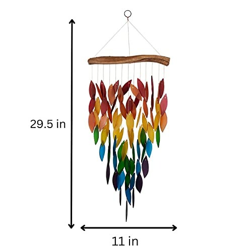 Colorful leaf wind chime with dimensions 29.5 x 11 inches