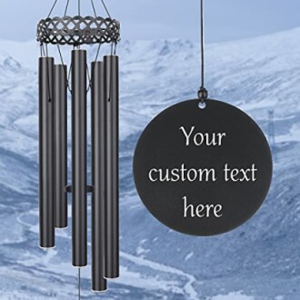 Customizable wind chime with mountains in the background.