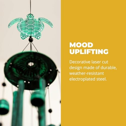 Turtle-shaped decorative laser cut wind chime.