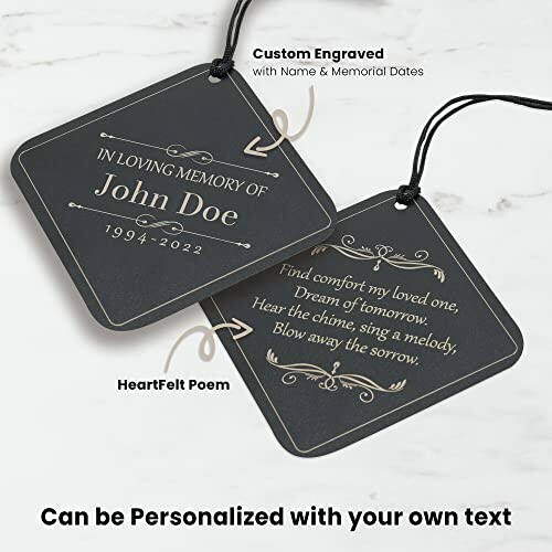 Custom engraved memorial tags with name and poem