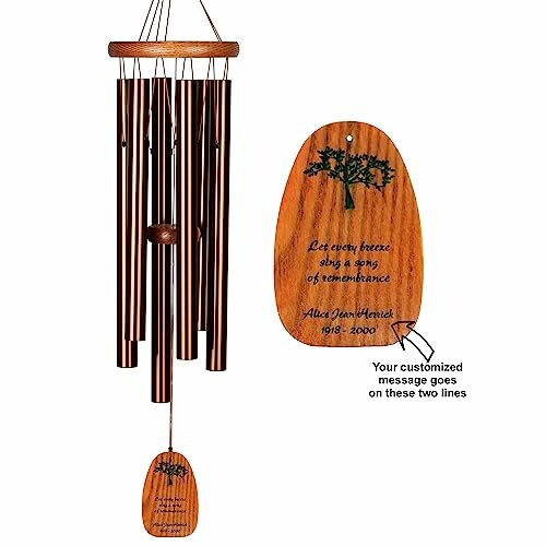 Memorial wind chime with personalized message area.