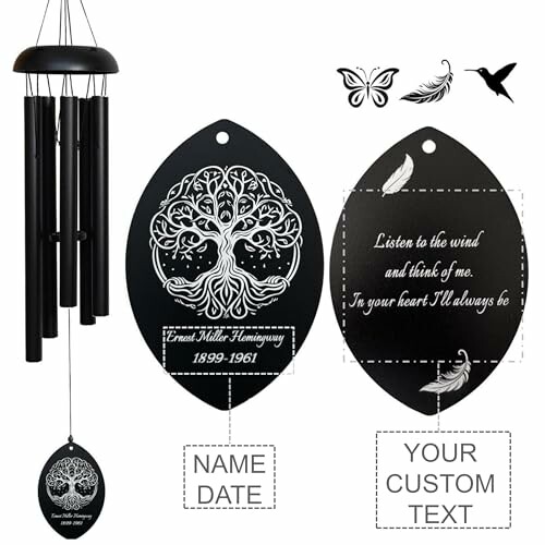 Memorial wind chime with customizable text and design.