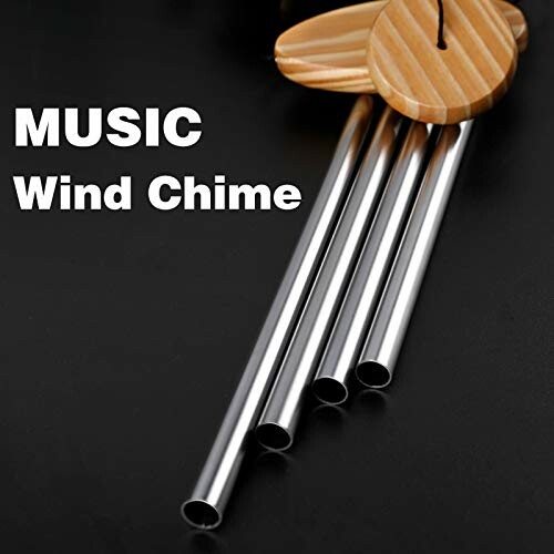 Metallic wind chime tubes with wooden top.