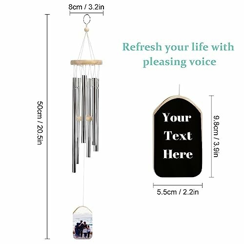 Personalized wind chime with custom text option.