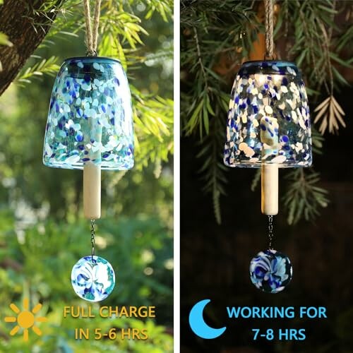 Solar wind chime showing day and night modes.