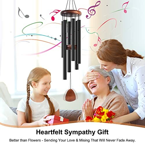 Family sharing a heartfelt moment with a wind chime gift.