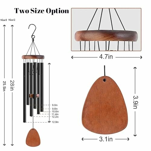 Wind chime with dimensions and size options