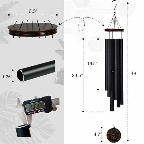 Wind chime with measurements and features