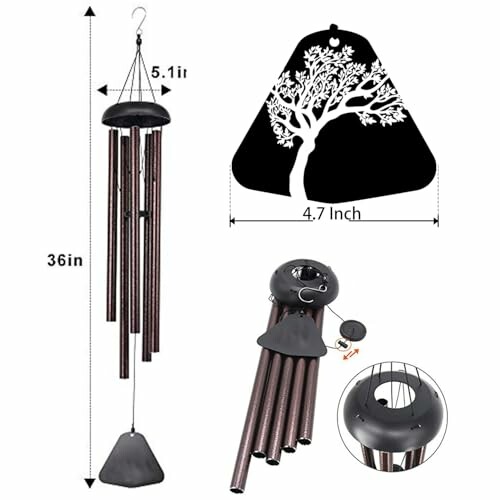 Personalized Tree Wind Chimes 36inch Bronze