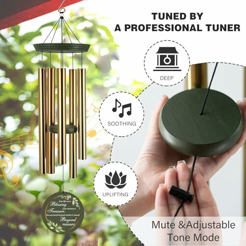 Wind chimes with deep, soothing, uplifting sounds, tuned by a professional.